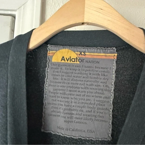 AVIATOR NATION charcoal grey heart patch crew boxy cropped oversized sweater - Picture 7 of 8